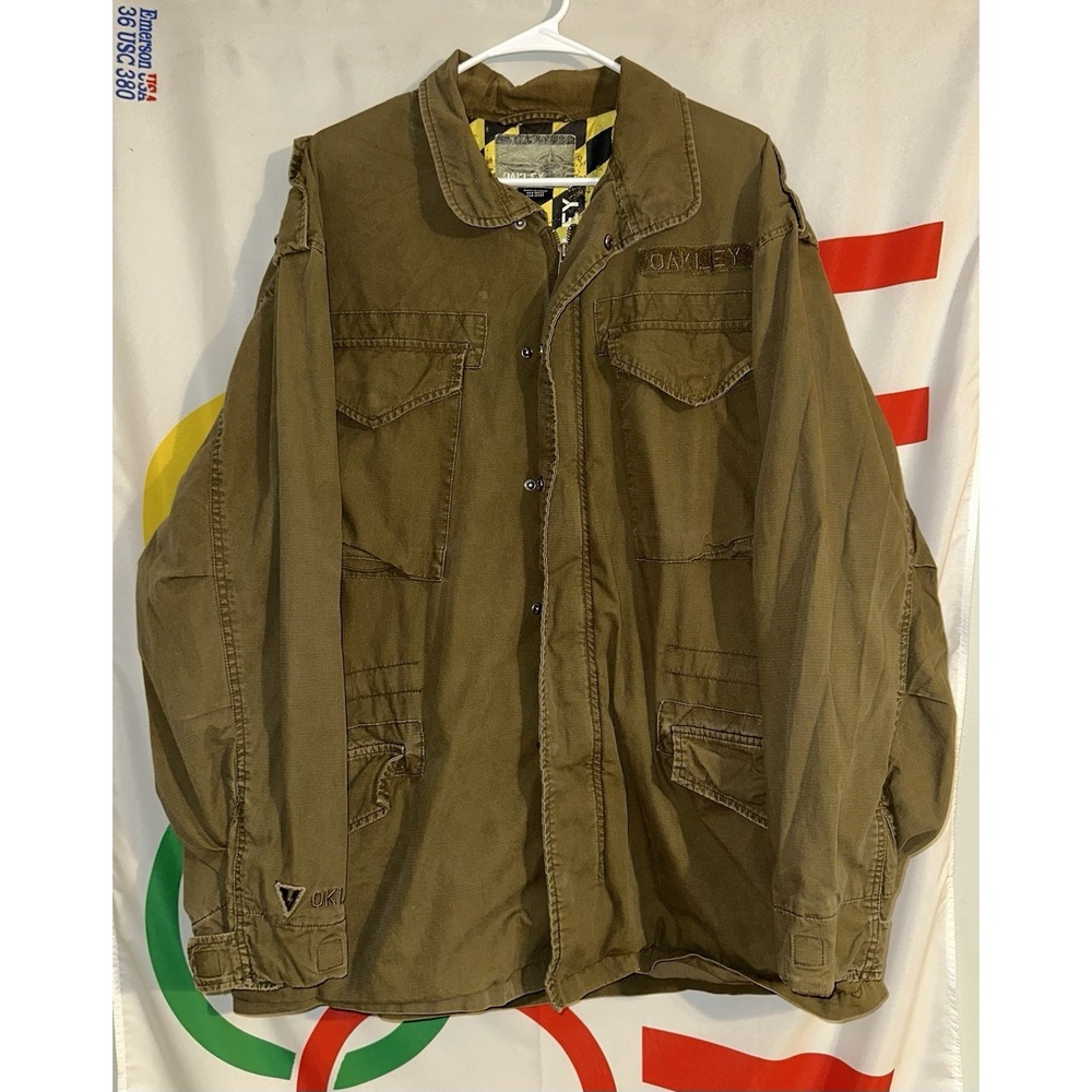 Oakley Military Jacket Mens 2XL Full Zip Snap Tactical Army Green Ripstop Y2K